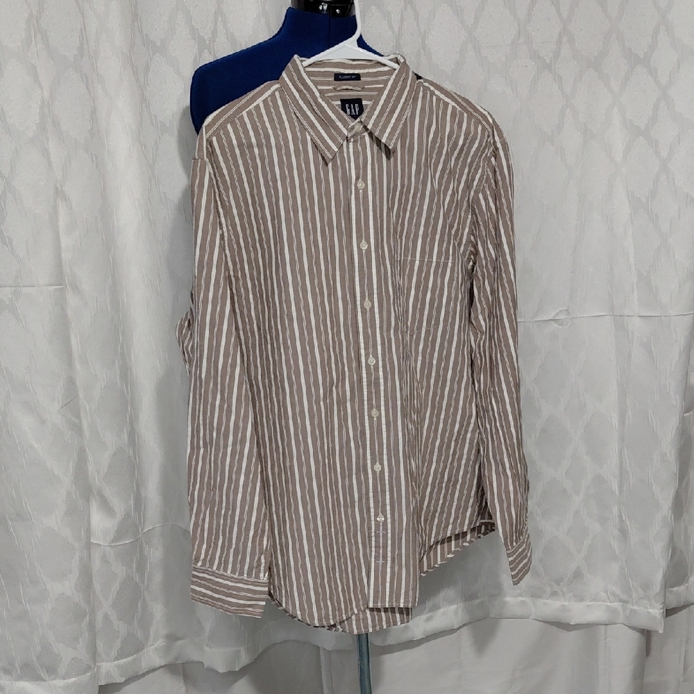 GAP Men's Casual Brown Striped Shirt Size XL